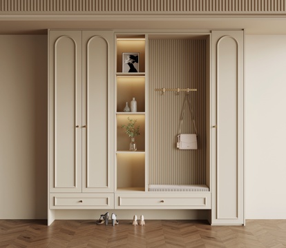  法式奶油风鞋柜 入户鞋柜su模型 