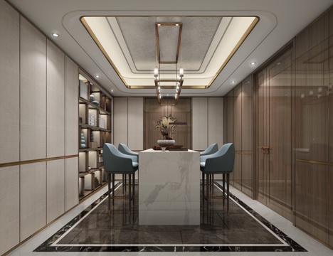  新中式茶室 茶具 装饰架组合3D模型3d模型 