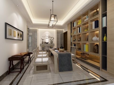  新中式茶室书房3d模型 