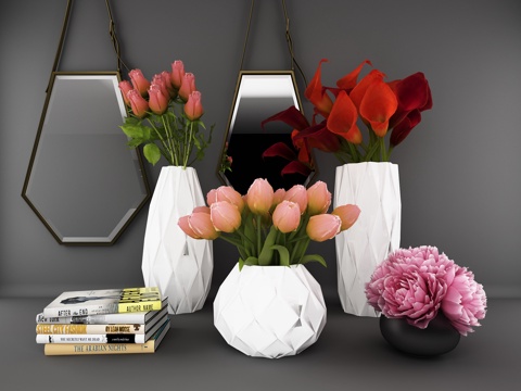  北欧花卉花艺插花书本花瓶3d模型 
