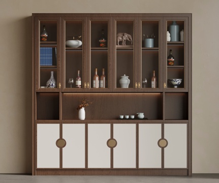 新中式酒柜 茶柜 餐边柜su模型