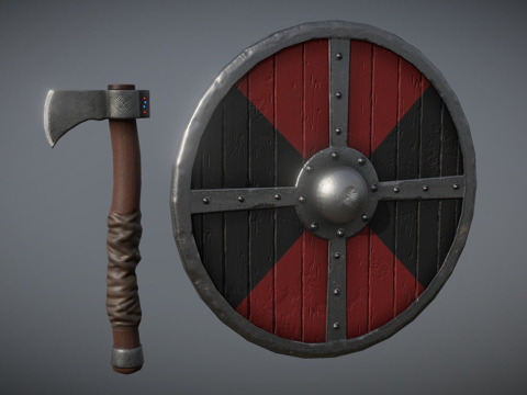  维京斧与盾3d模型 