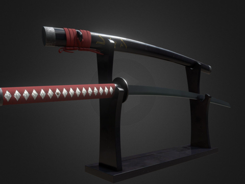  带鞘与支架的武士刀3d模型 