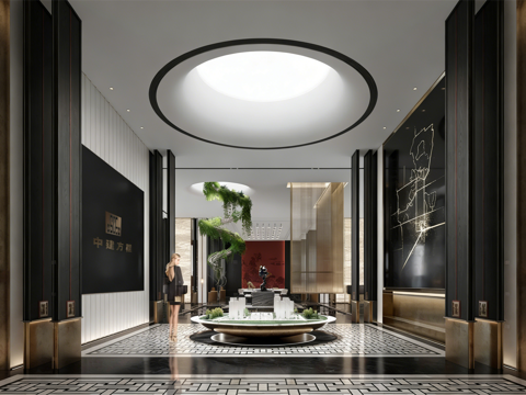  现代售楼处 沙盘区3d模型 