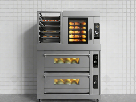  现代后厨 商用烤箱热风炉 面包店烤箱 后厨设备烘焙烤箱 面包3d模型 