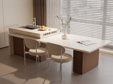  侘寂中古风餐桌椅 岛台餐桌椅3d模型 