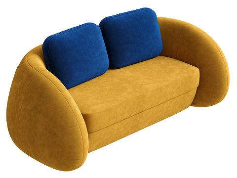  现代简约双人沙发 双人沙发 简约沙发 客厅沙发  蓝色抱枕3d模型 