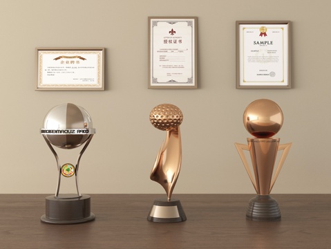 现代奖杯 荣誉证书su模型
