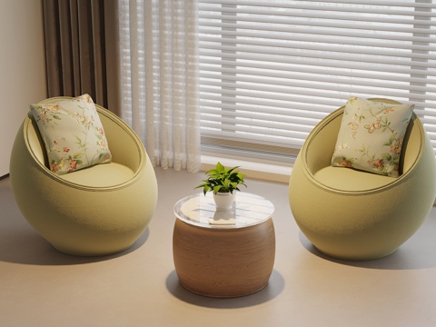  现代奶油风休闲椅 单人沙发3d模型 