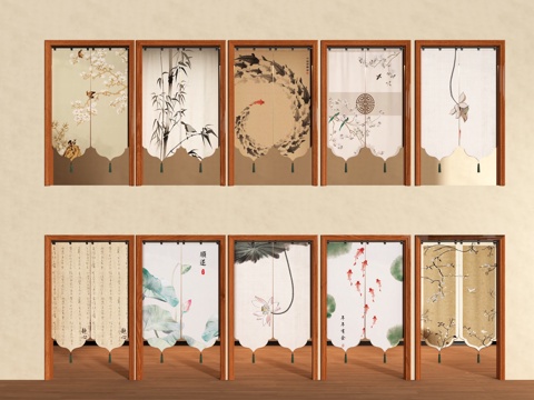 门帘 拉帘 厨房门帘 茶馆门帘 布帘su模型