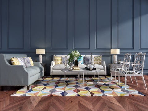  新古典组合沙发 美式沙发3d模型 