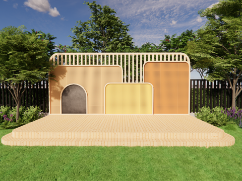 幼儿园背景墙 舞台背景su模型