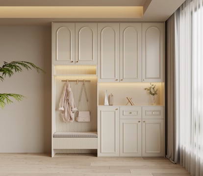  法式奶油风鞋柜 入户鞋柜su模型 