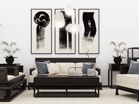  新中式沙发茶几组合3d模型 