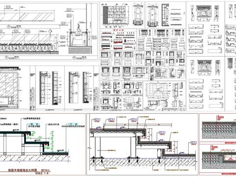  电子壁炉火焰电视背景墙火焰悬空地台悬浮柜剖面节点大样CAD素cad施工图 