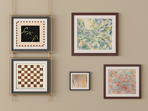  中古风挂画 装饰画su模型 