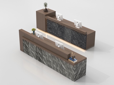  现代公司前台 接待区 吧台 接待台 服务台3d模型 