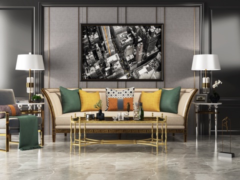  现代美式沙发组合3d模型 