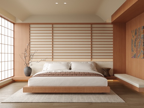  日式卧室 双人床3d模型 