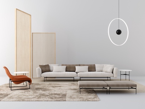  现代沙发组合 沙发 吊灯3d模型 