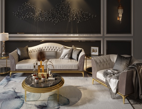  现代港式沙发茶几组合3d模型 