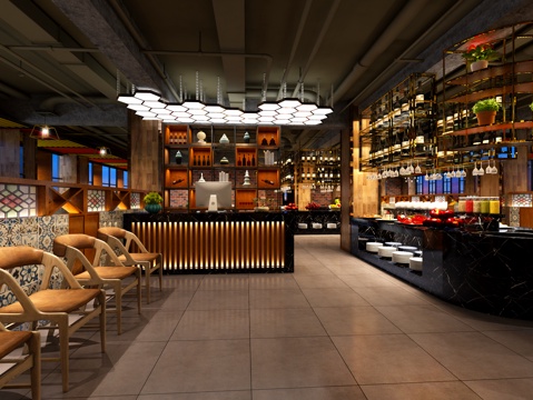  工业风自助餐厅3d模型 