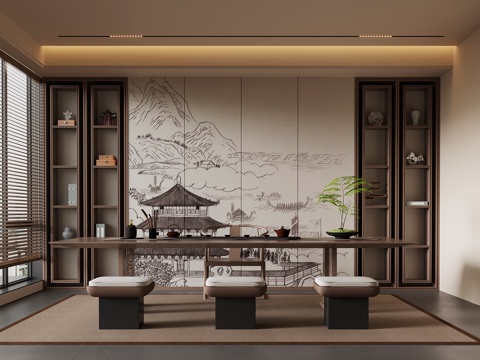  新中式茶室3d模型 