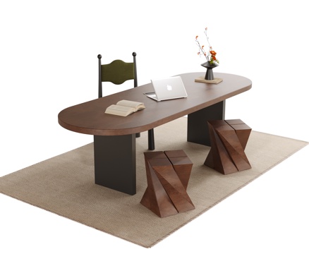 现代书桌椅 书桌 凳子su模型