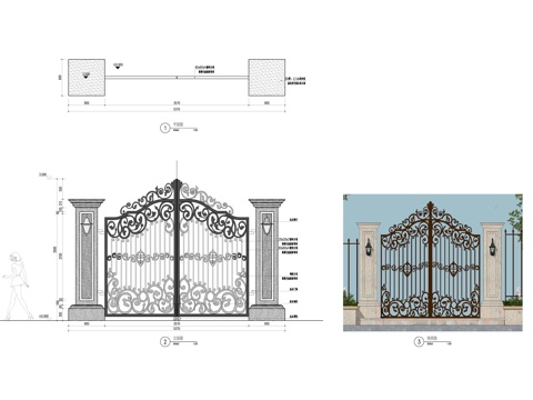  门 铁艺门 欧式铁艺门 入口大门 大门cad施工图 