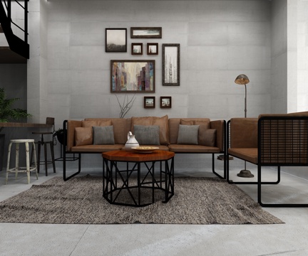  工业风皮革沙发和茶几3d模型 