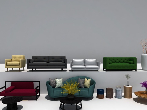  北欧沙发组合 墩子 植物3d模型 