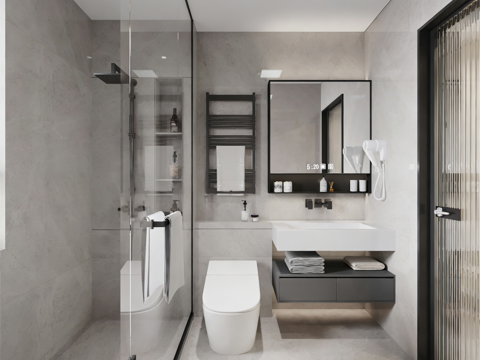  现代简约卫生间 干湿分离卫生间3d模型 