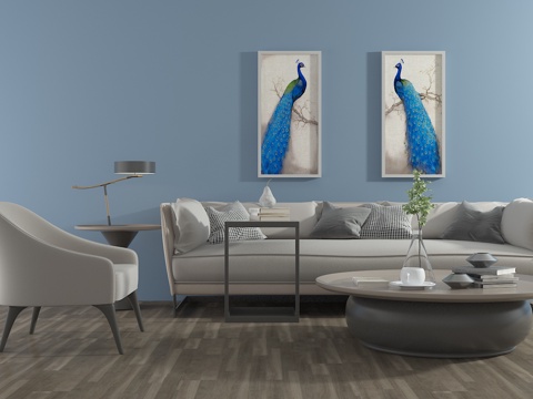  现代沙发茶几 单体沙发 装饰画3d模型 