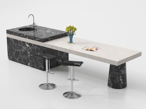 现代吧台 岛台 备餐台su模型