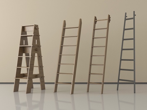 现代梯子 木梯 爬梯 折叠梯su模型