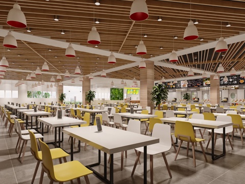  现代职工餐厅 餐桌椅 售餐台 服务台 吧台 菜品 自助餐3d模型 