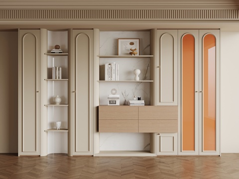  法式奶油风书柜3d模型 