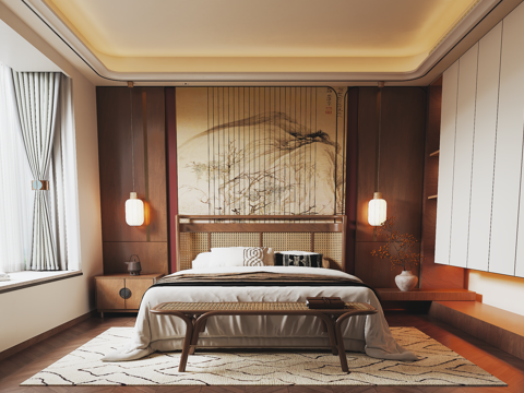  宋式卧室 宋式衣柜 双人床3d模型 