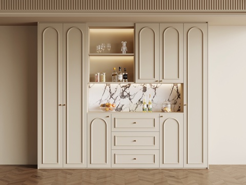 法式奶油风酒柜 餐边柜su模型