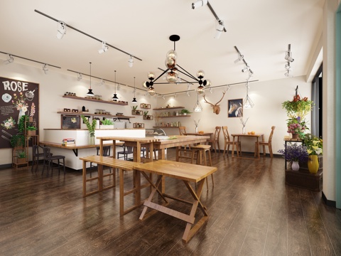  花店 植物 面包 前台3d模型 