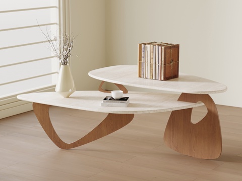  侘寂中古风茶几 大理石茶几3d模型 