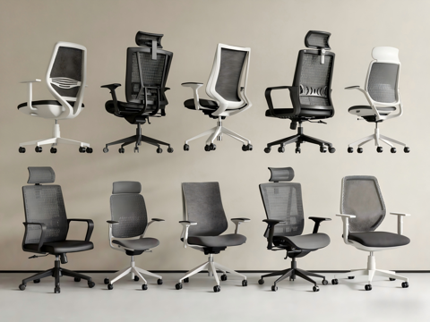 现代办公椅 电脑椅 旋转椅 网布椅 带滑轮su模型