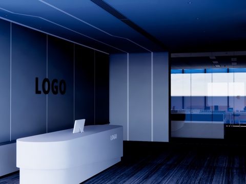  工装 办公空间 电脑 公司前台su模型 