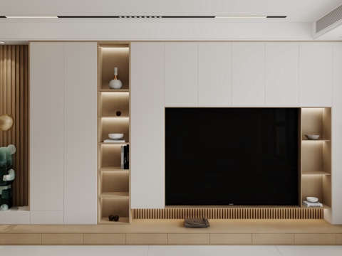  现代电视背景墙柜子3d模型 
