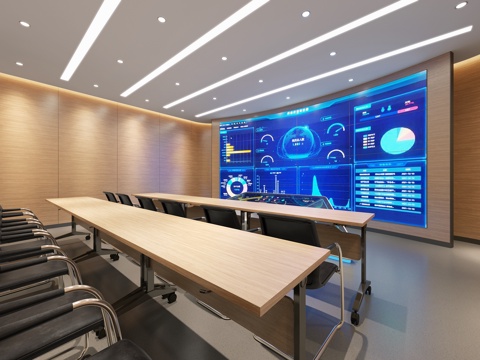  现代会议室 多媒体会议中心 会议桌椅3D模型3d模型 