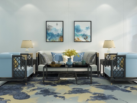  新中式沙发组合 沙发组合 沙发 中式沙发组合3d模型 