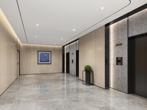  现代酒店电梯厅走廊过道全季3d模型 