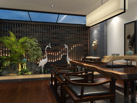  禅意中式茶室3d模型 