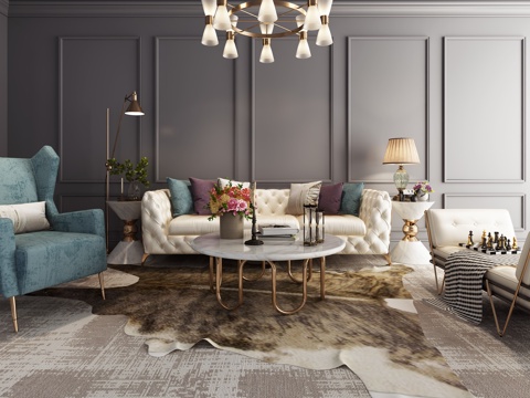  后现代沙发茶几吊灯组合模型3d模型 