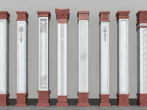  中式新中式柱子 中式柱 新中式柱3d模型 